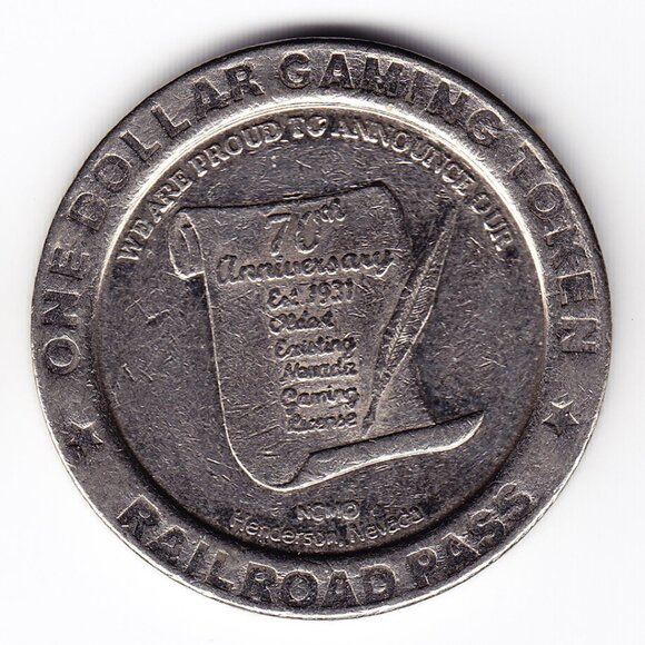 Railroad Pass Casino Henderson, NV 70th Anniversary $1 Gaming Token (b117) - Picture 1 of 2